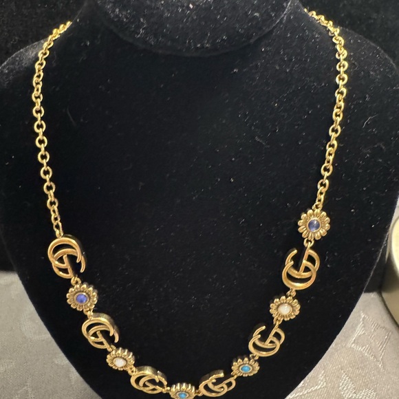 Gucci Marmont GG Gold Necklace with Blue and White Accents - Picture 1 of 5